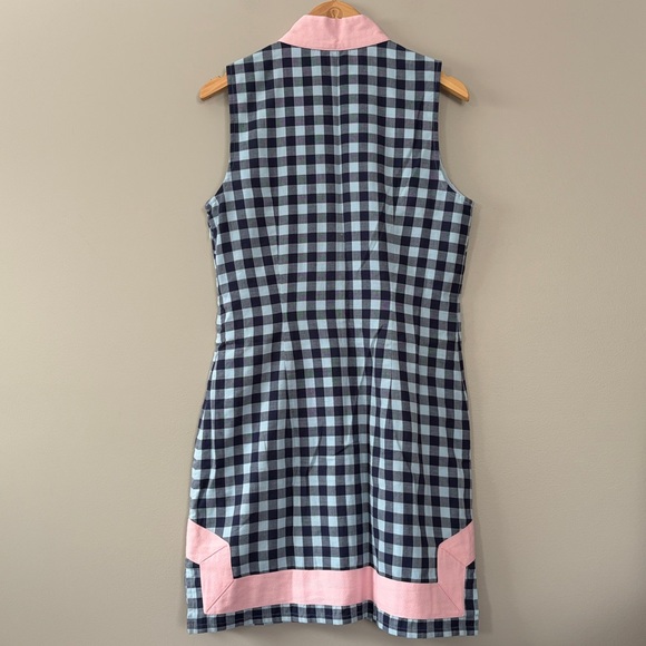 Sail To Sable Gingham Sleeveless Dress Medium Blue Navy Pink Preppy Resort - Picture 8 of 8